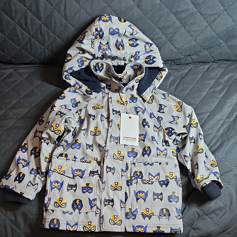 Minoti Children's Raincoat Gray with Blue and Yellow Mask Design 12-24 mo